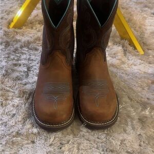 Ariat Brown Ankle Boots with Blue Stitching